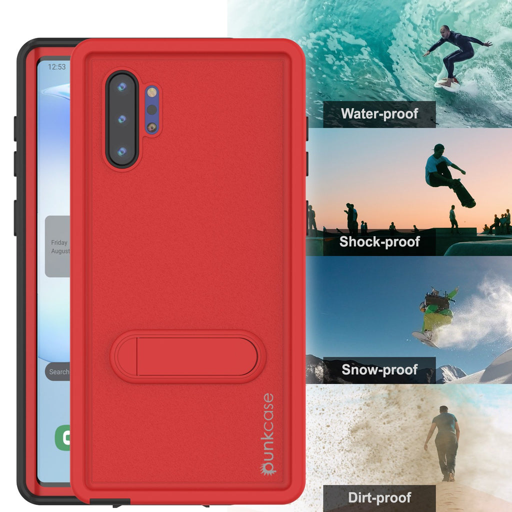 PunkCase Galaxy Note 10+ Plus Waterproof Case, [KickStud Series] Armor Cover [Red] (Color in image: Clear)