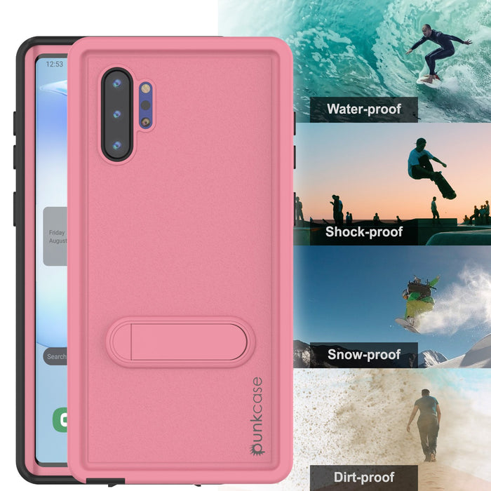 PunkCase Galaxy Note 10+ Plus Waterproof Case, [KickStud Series] Armor Cover [Pink] (Color in image: Clear)