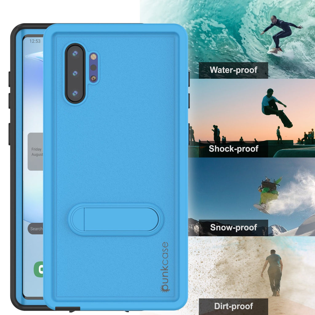 PunkCase Galaxy Note 10+ Plus Waterproof Case, [KickStud Series] Armor Cover [Light-Blue] (Color in image: Clear)