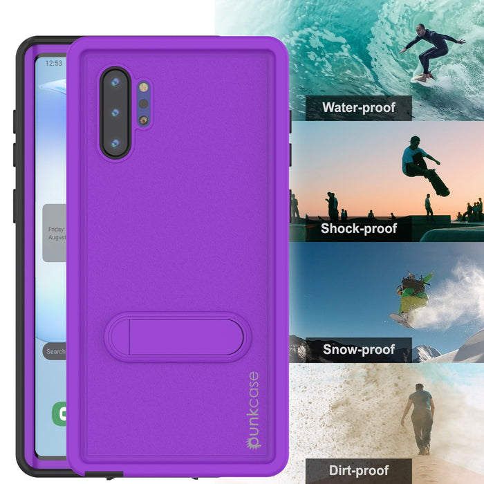 PunkCase Galaxy Note 10+ Plus Waterproof Case, [KickStud Series] Armor Cover [Purple] (Color in image: Clear)