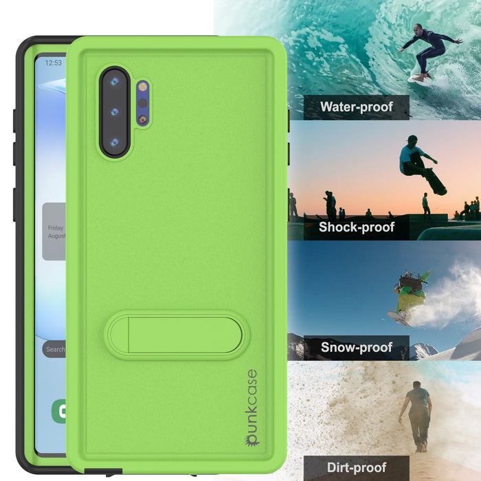 PunkCase Galaxy Note 10+ Plus Waterproof Case, [KickStud Series] Armor Cover [Light-Green] (Color in image: Clear)
