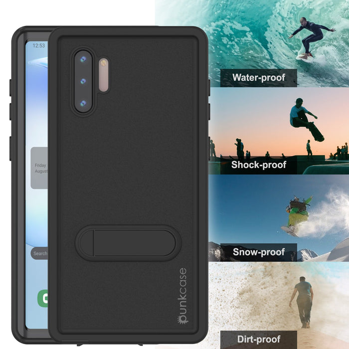 PunkCase Galaxy Note 10 Waterproof Case, [KickStud Series] Armor Cover [Black] (Color in image: Clear)