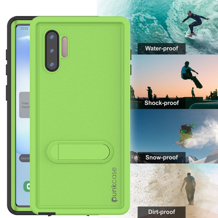 PunkCase Galaxy Note 10 Waterproof Case, [KickStud Series] Armor Cover [Light-Green] (Color in image: Clear)