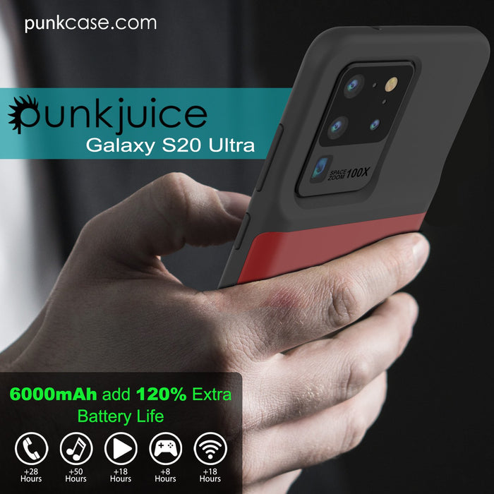 PunkJuice S20 Ultra Battery Case Red - Fast Charging Power Juice Bank with 6000mAh (Color in image: All Black)