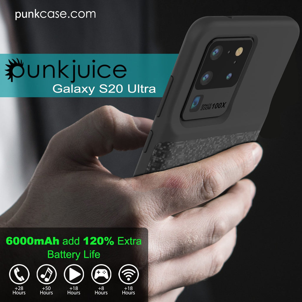 PunkJuice S20 Ultra Battery Case Patterned Black - Fast Charging Power Juice Bank with 6000mAh 