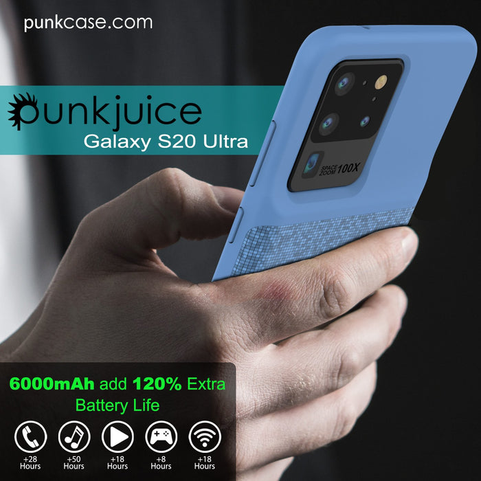 PunkJuice S20 Ultra Battery Case Patterned Blue - Fast Charging Power Juice Bank with 6000mAh (Color in image: All Blue)