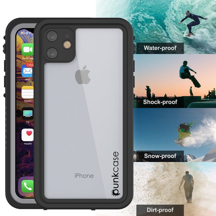 iPhone 11 Waterproof Case, Punkcase [Extreme Series] Armor Cover W/ Built In Screen Protector [Clear] (Color in image: Black)