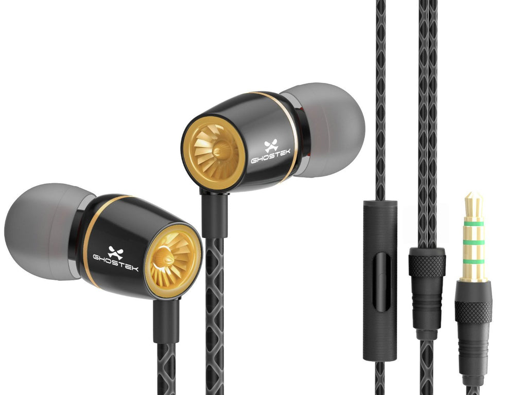 Wired 3.5MM Headphones Earphones, Ghostek Turbine Black Series Wired Earbuds | Built-In Microphone (Color in image: black)
