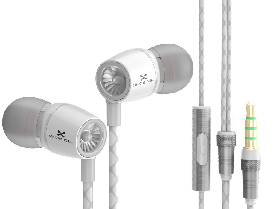 Wired 3.5MM Headphones Earphones, Ghostek® Turbine White Series Wired Earbuds | Built-In Microphone (Color in image: white)