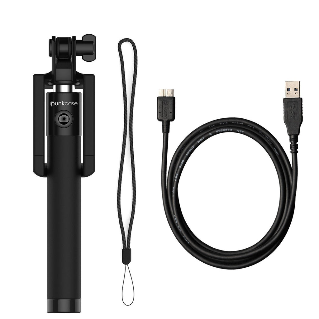 Selfie Stick - Black, Extendable Monopod with Built-In Bluetooth Remote Shutter (Color in image: Black)