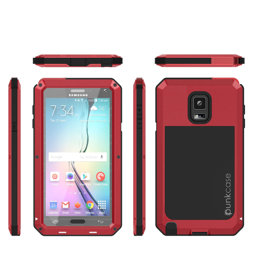 Note 4 Case, Punkcase® METALLIC Series RED w/ TEMPERED GLASS | Aluminum Frame (Color in image: Neon)