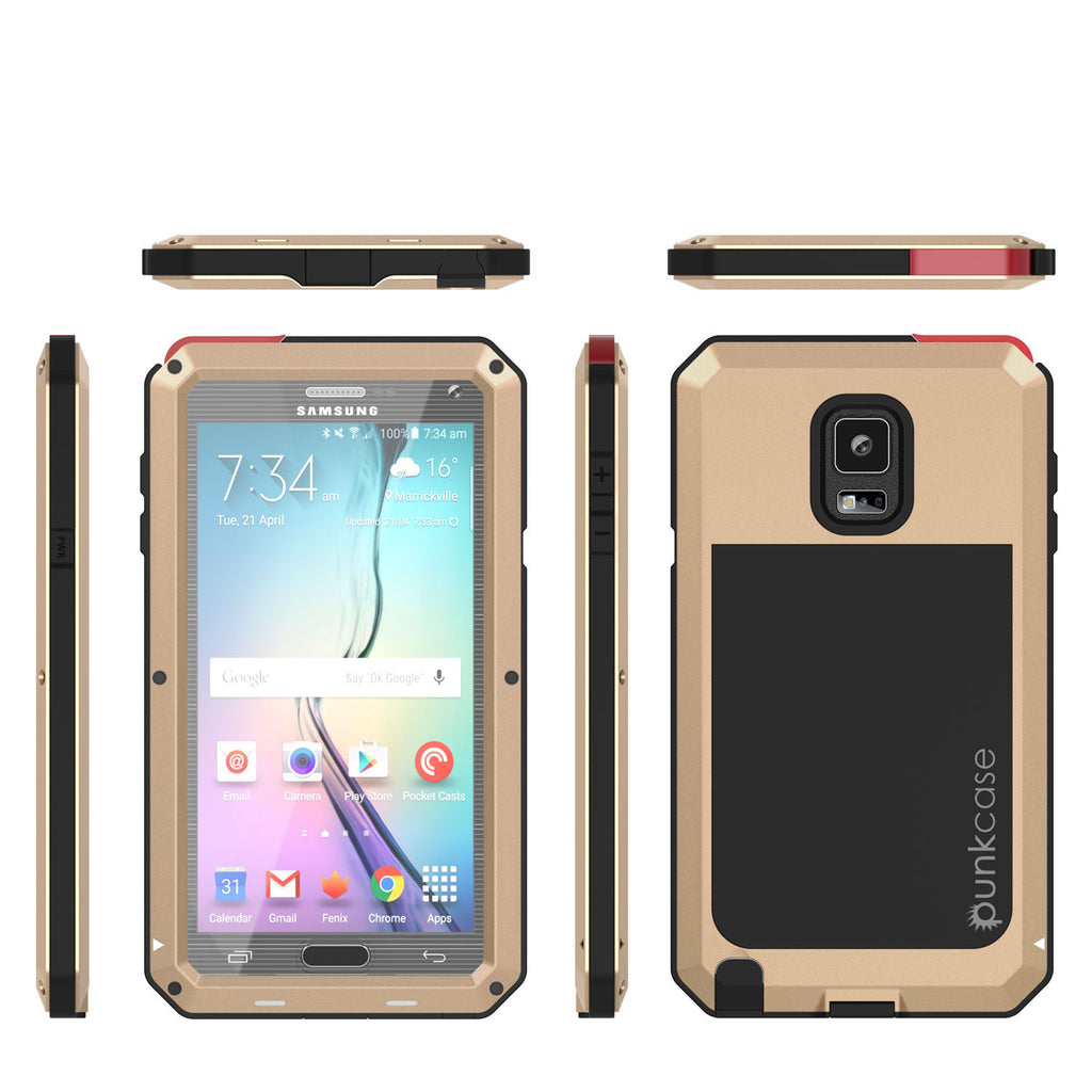 Note 4 Case, Punkcase® METALLIC Series GOLD w/ TEMPERED GLASS | Aluminum Frame (Color in image: Red)