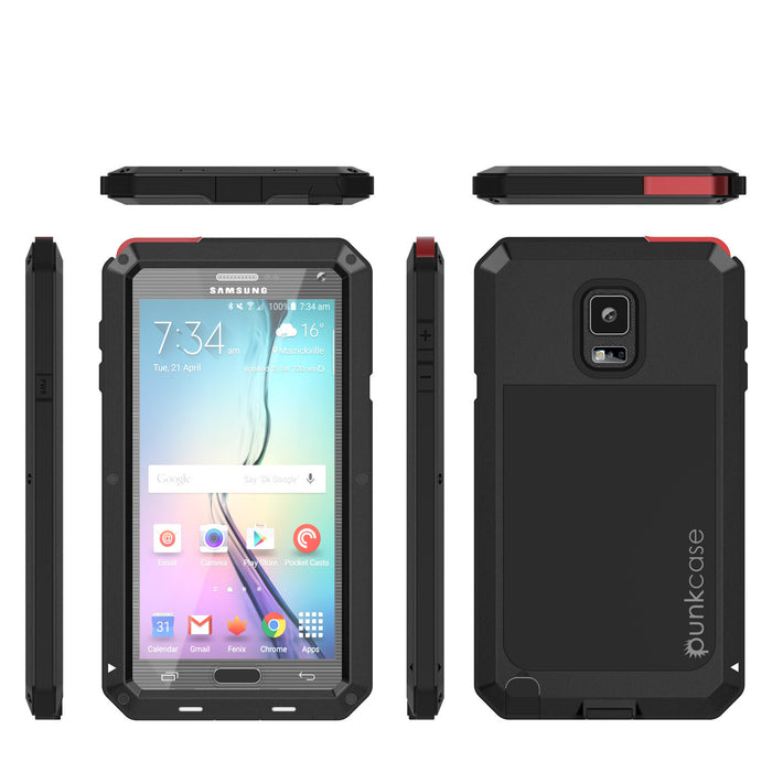 Note 4 Case, Punkcase® METALLIC Series BLACK w/ TEMPERED GLASS | Aluminum Frame (Color in image: Red)