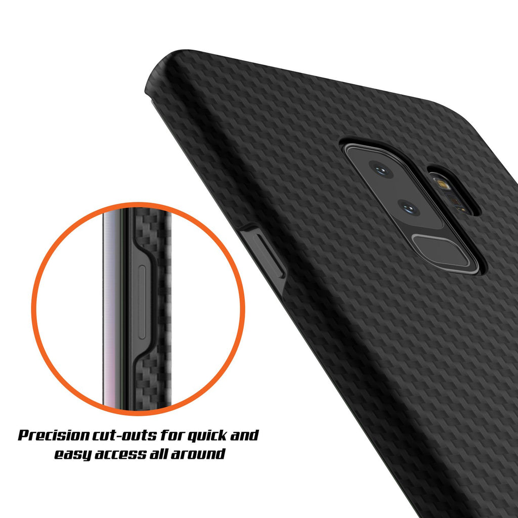 Galaxy S9 Plus Case, Punkcase CarbonShield, Heavy Duty & Ultra Thin 2 Piece Dual Layer PU Leather Cover [shockproof][non slip] with PUNKSHIELD Screen Protector for Samsung S9 Plus [jet black] 