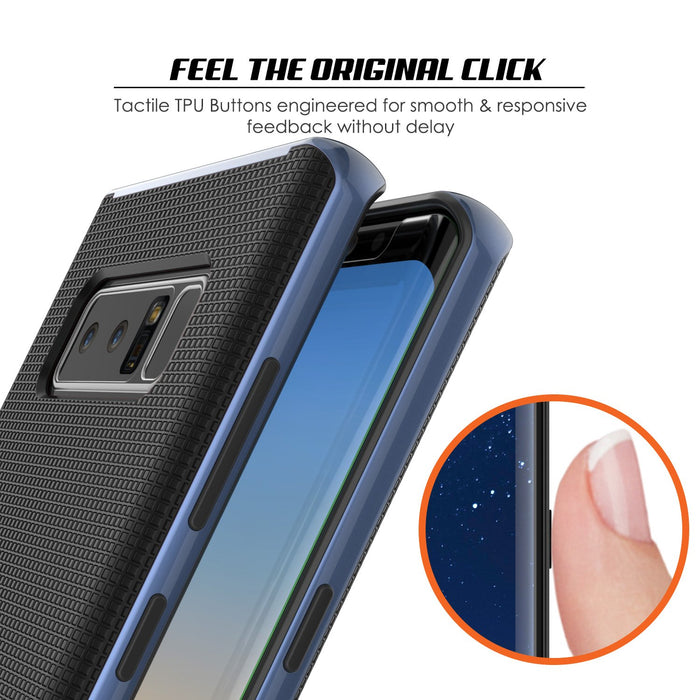 Galaxy Note 8 Case, PunkCase [Stealth Series] Hybrid 3-Piece Shockproof Dual Layer Cover [Non-Slip] [Soft TPU + PC Bumper] with PUNKSHIELD Screen Protector for Samsung Note 8 [Navy Blue] (Color in image: Silver)