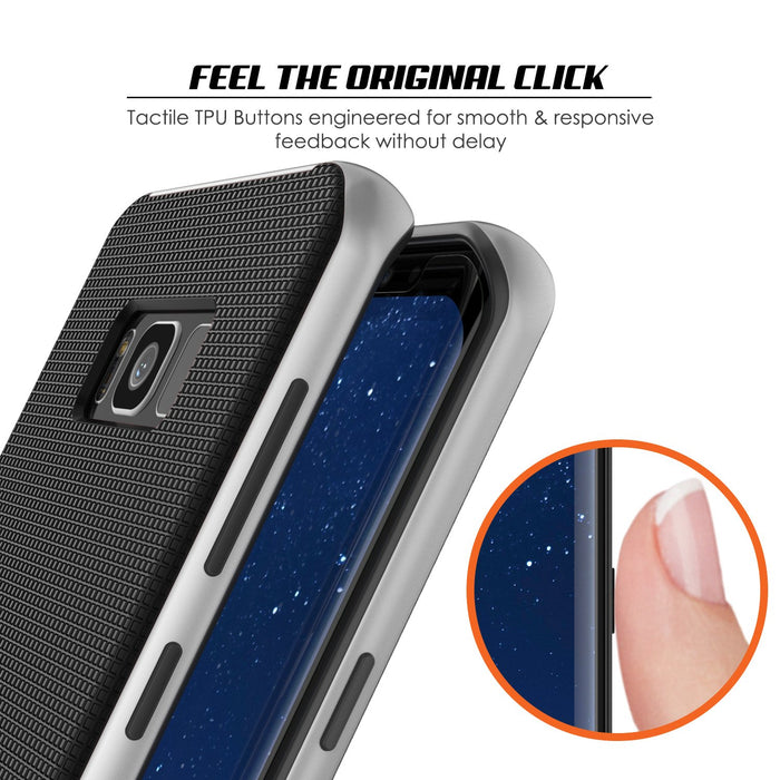 Galaxy S8 PLUS Case, PunkCase [Stealth Series] Hybrid 3-Piece Shockproof Dual Layer Cover [Non-Slip] [Soft TPU + PC Bumper] with PUNKSHIELD Screen Protector for Samsung S8+ [Silver] (Color in image: Grey)