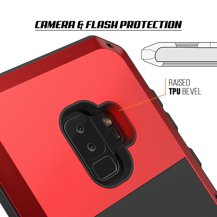 Galaxy S9 Plus Metal Case, Heavy Duty Military Grade Rugged Armor Cover [shock proof] Hybrid Full Body Hard Aluminum & TPU Design [non slip] W/ Prime Drop Protection for Samsung Galaxy S9 Plus [Red] (Color in image: Neon)