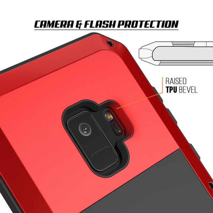 Galaxy S9 Metal Case, Heavy Duty Military Grade Rugged Armor Cover [shock proof] Hybrid Full Body Hard Aluminum & TPU Design [non slip] W/ Prime Drop Protection for Samsung Galaxy S9 [Red] (Color in image: Silver)