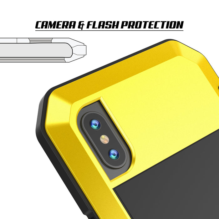iPhone X Metal Case, Heavy Duty Military Grade Rugged Armor Cover [shock proof] Hybrid Full Body Hard Aluminum & TPU Design (Color in image: Gold)