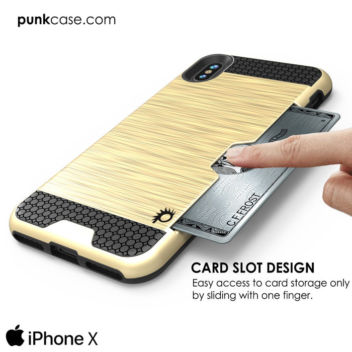 iPhone X Case, PUNKcase [SLOT Series] Slim Fit Dual-Layer Armor Cover & Tempered Glass PUNKSHIELD Screen Protector for Apple iPhone X [Gold] (Color in image: Black)