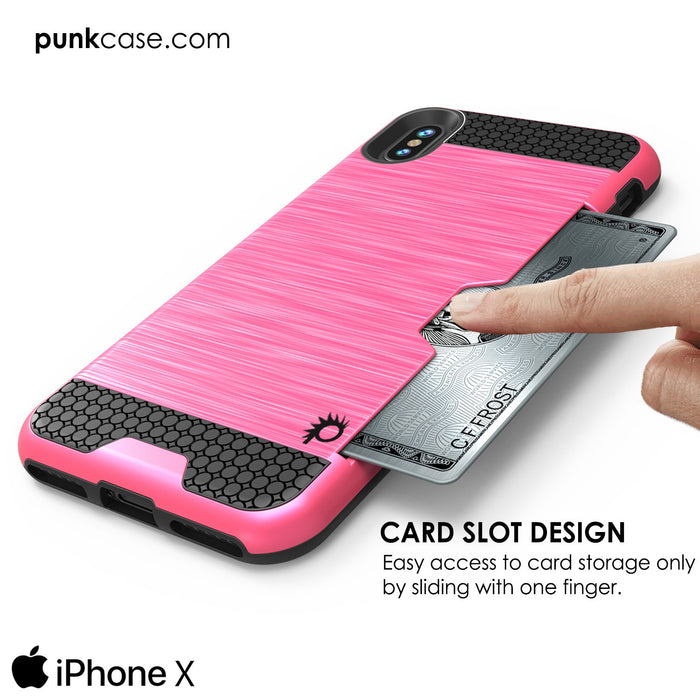iPhone X Case, PUNKcase [SLOT Series] Slim Fit Dual-Layer Armor Cover & Tempered Glass PUNKSHIELD Screen Protector for Apple iPhone X [Pink] (Color in image: Black)
