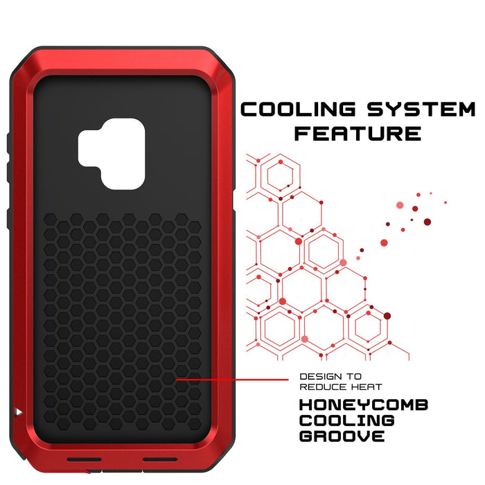 Galaxy S9 Metal Case, Heavy Duty Military Grade Rugged Armor Cover [shock proof] Hybrid Full Body Hard Aluminum & TPU Design [non slip] W/ Prime Drop Protection for Samsung Galaxy S9 [Red] (Color in image: Neon)