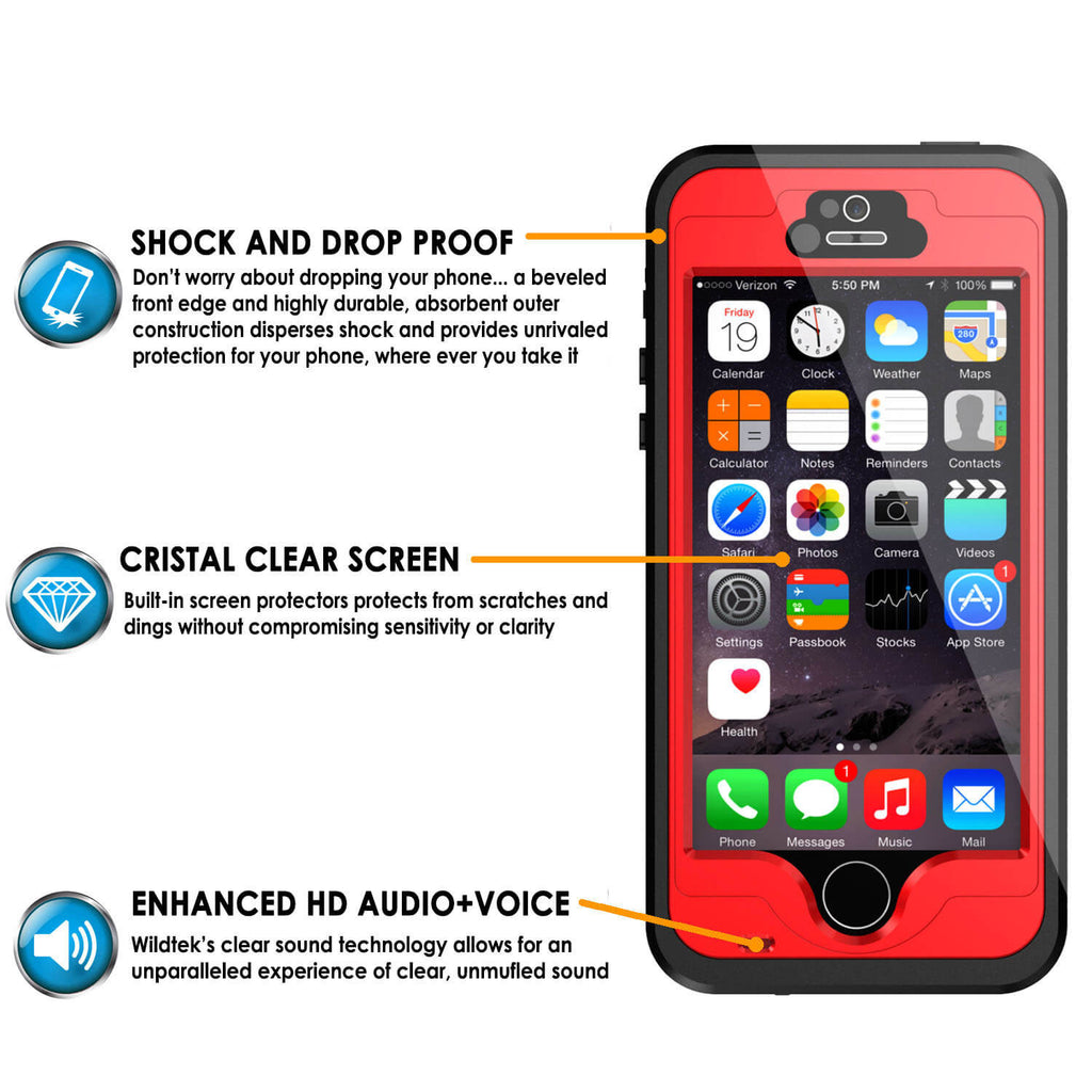 iPhone 5S/5 Waterproof Case, PunkCase StudStar Red Case Water/Shock/Dirt Proof | Lifetime Warranty (Color in image: light blue)