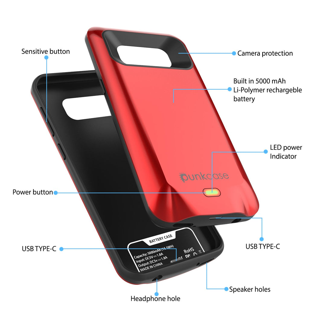 Galaxy S8 Battery Case, Punkcase 5000mAH Charger Case W/ Screen Protector | Integrated Kickstand & USB Port | IntelSwitch [Red] (Color in image: Gold)