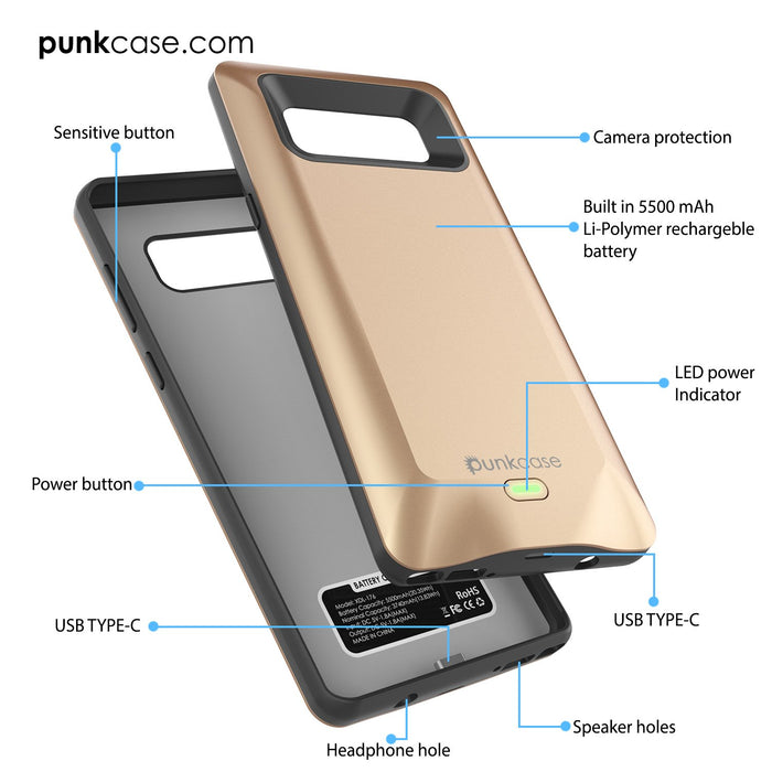 Galaxy Note 8 Battery Case, Punkcase 5000mAH Charger Case W/ Screen Protector | Integrated USB Port | IntelSwitch [Blue] 