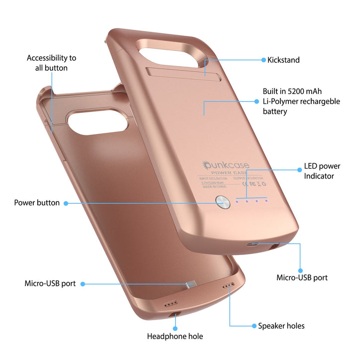 Galaxy S7 EDGE Battery Case, Punkcase 5200mAH Charger Case W/ Screen Protector | Integrated Kickstand & USB Port | IntelSwitch [Rose Gold] 