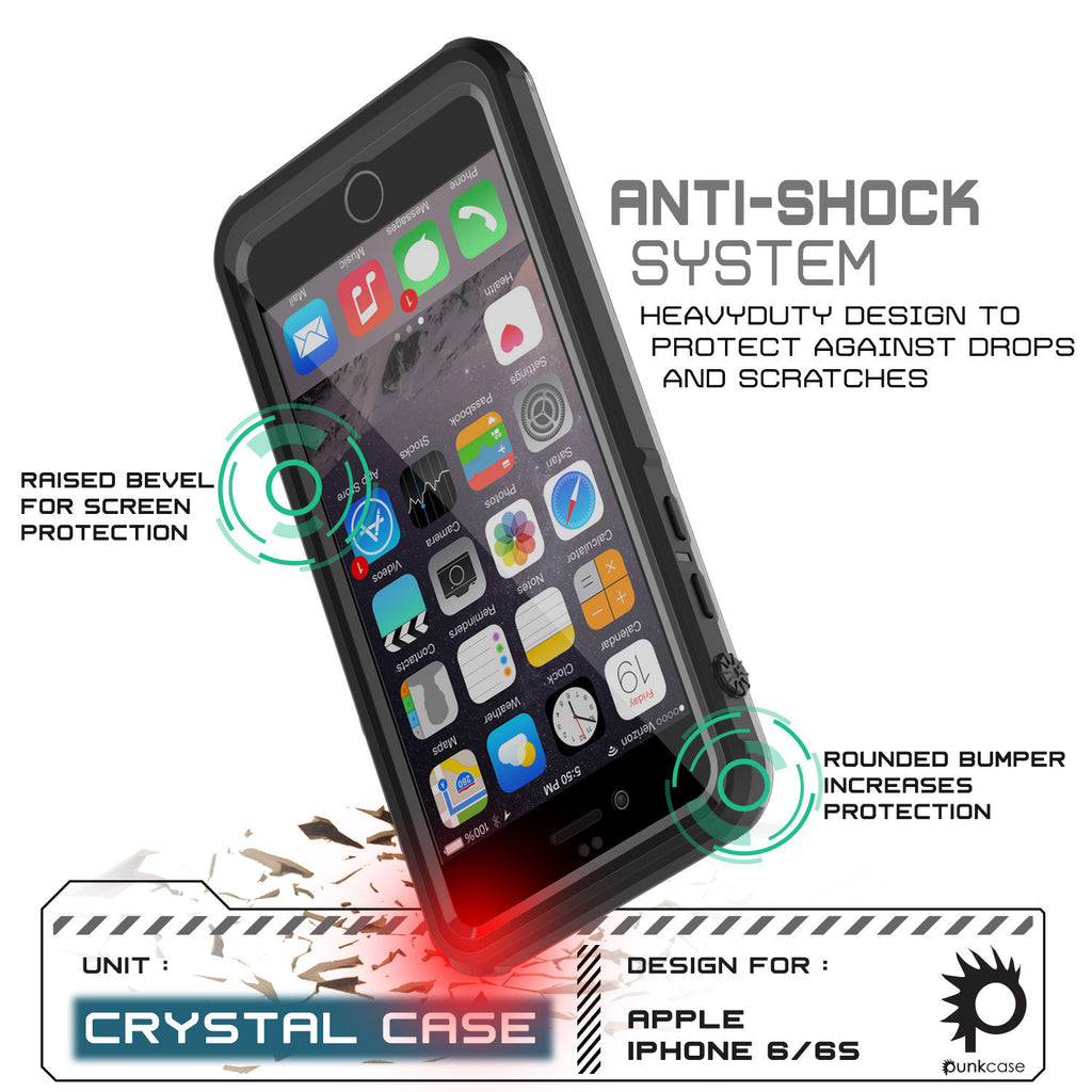 iPhone 6+/6S+ Plus Waterproof Case, PUNKcase CRYSTAL Black W/ Attached Screen Protector | Warranty (Color in image: teal)