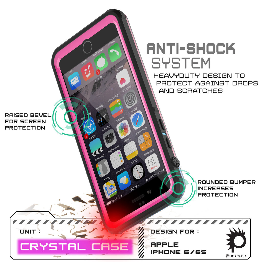 iPhone 6/6S Waterproof Case, PUNKcase CRYSTAL Pink W/ Attached Screen Protector  | Warranty (Color in image: red)