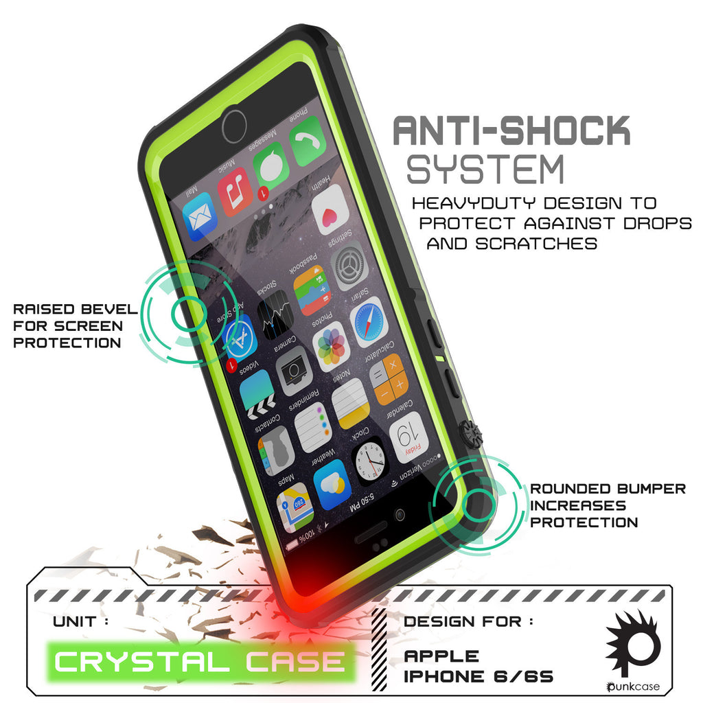 iPhone 6/6S Waterproof Case, PUNKcase CRYSTAL Light Green  W/ Attached Screen Protector  | Warranty (Color in image: pink)