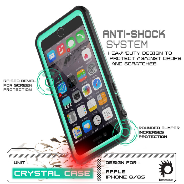 iPhone 6+/6S+ Plus Waterproof Case, PUNKcase CRYSTAL Teal W/ Attached Screen Protector | Warranty (Color in image: light green)