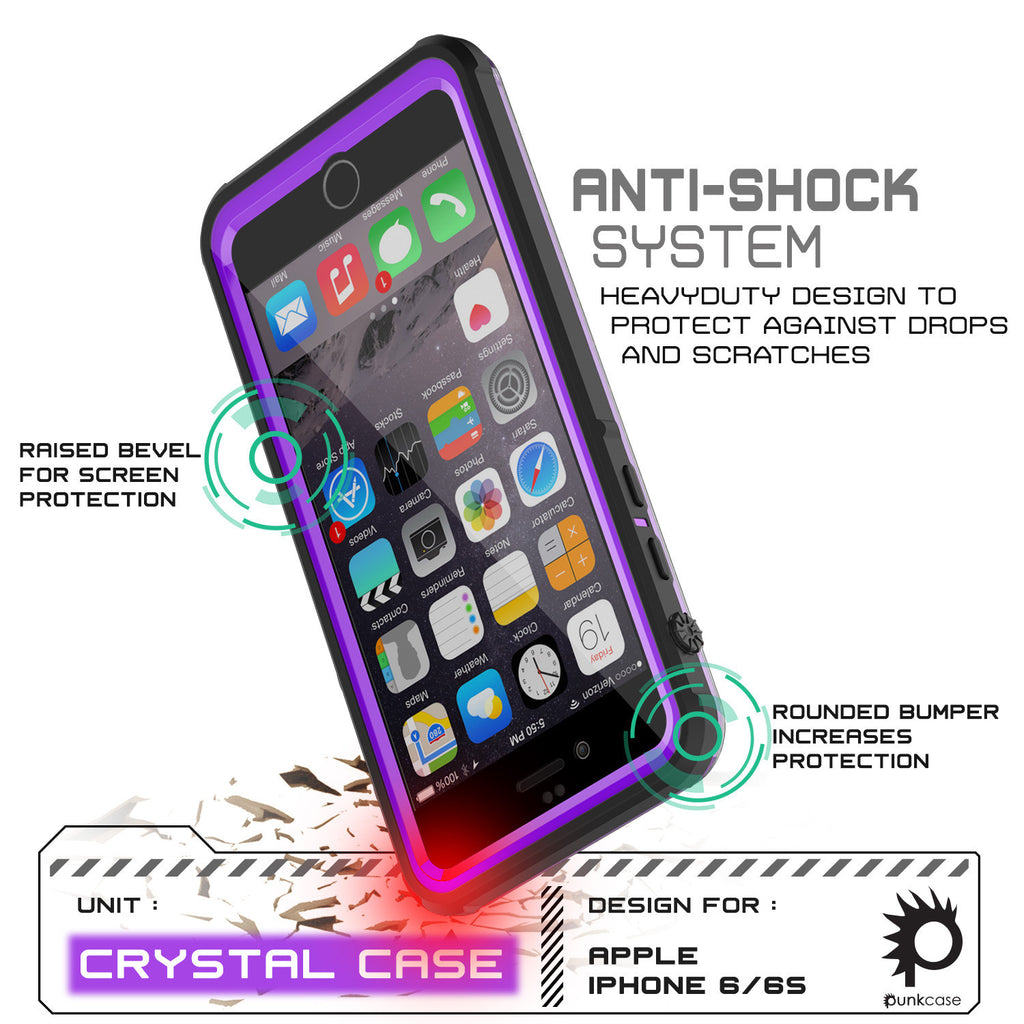 iPhone 6/6S Waterproof Case, PUNKcase CRYSTAL Purple W/ Attached Screen Protector  | Warranty (Color in image: pink)