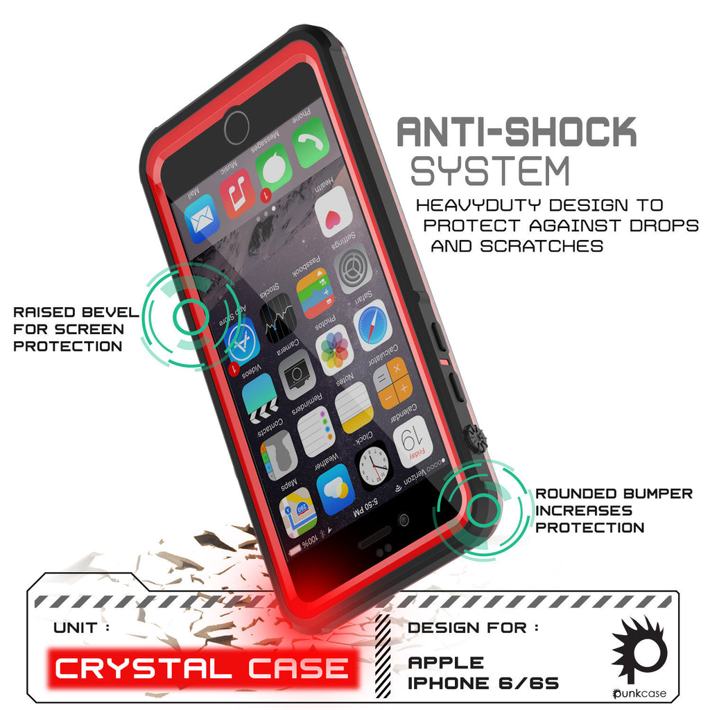 iPhone 6+/6S+ Plus Waterproof Case, PUNKcase CRYSTAL Red W/ Attached Screen Protector | Warranty (Color in image: light green)