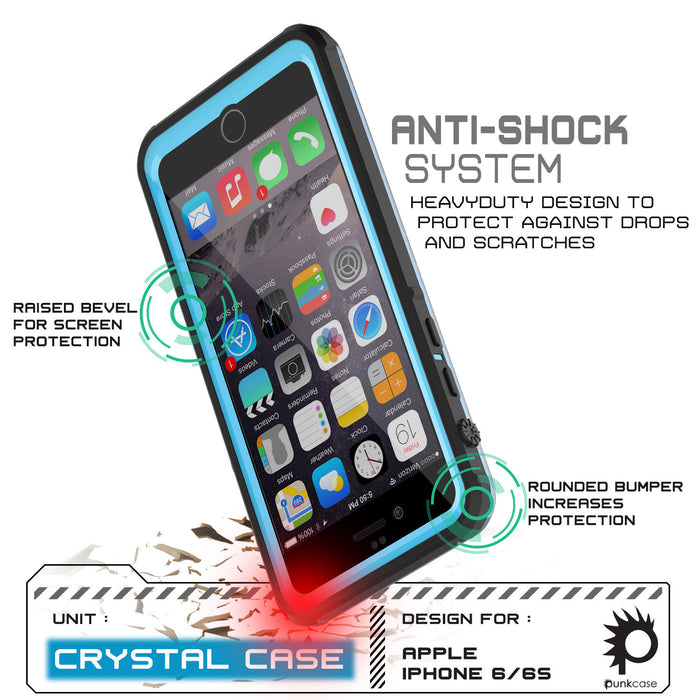 iPhone 6+/6S+ Plus Waterproof Case, PUNKcase CRYSTAL Light Blue  W/ Attached Screen Protector (Color in image: pink)
