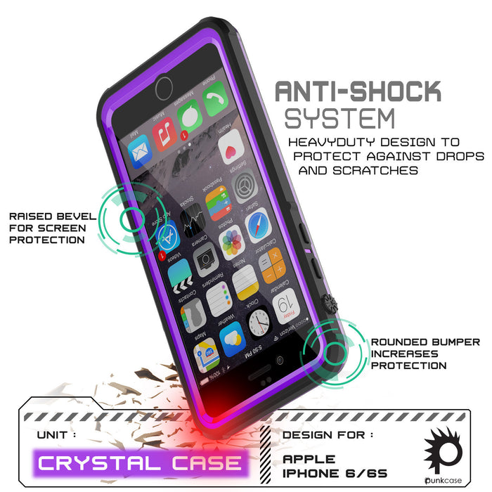 iPhone 6+/6S+ Plus Waterproof Case, PUNKcase CRYSTAL Purple W/ Attached Screen Protector | Warranty (Color in image: pink)