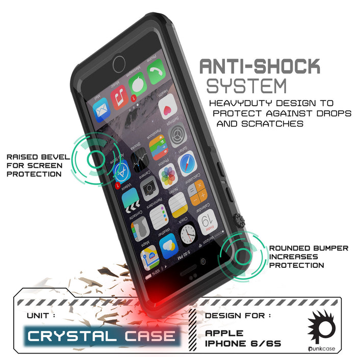 iPhone 6/6S Waterproof Case, PUNKcase CRYSTAL Black W/ Attached Screen Protector  | Warranty (Color in image: teal)