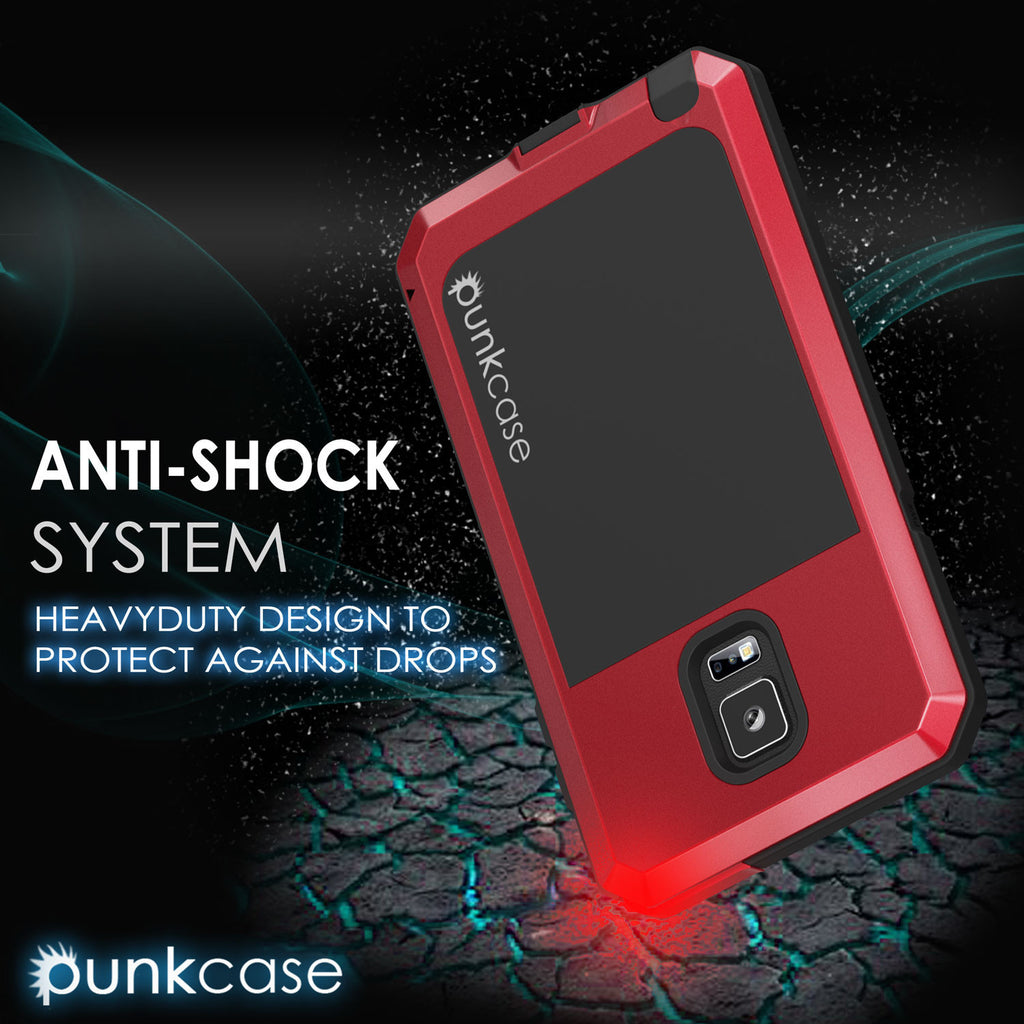 Note 4 Case, Punkcase® METALLIC Series RED w/ TEMPERED GLASS | Aluminum Frame (Color in image: Black)