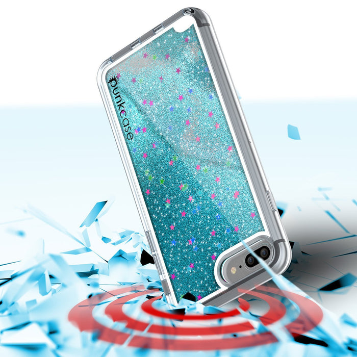 iPhone 8+ Plus Case, PunkCase LIQUID Teal Series, Protective Dual Layer Floating Glitter Cover (Color in image: silver)