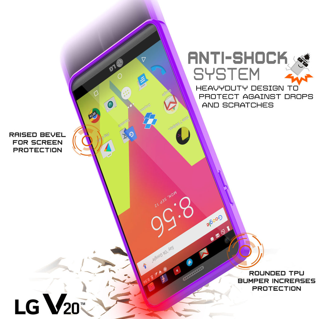 LG v20 Case Punkcase® LUCID 2.0 Purple Series w/ PUNK SHIELD Glass Screen Protector | Ultra Fit (Color in image: crystal black)