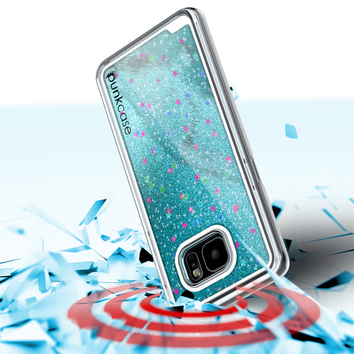 S7 Edge Case, Punkcase [Liquid Teal Series] Protective Dual Layer Floating Glitter Cover with lots of Bling & Sparkle + PunkShield Screen Protector (Color in image: silver)