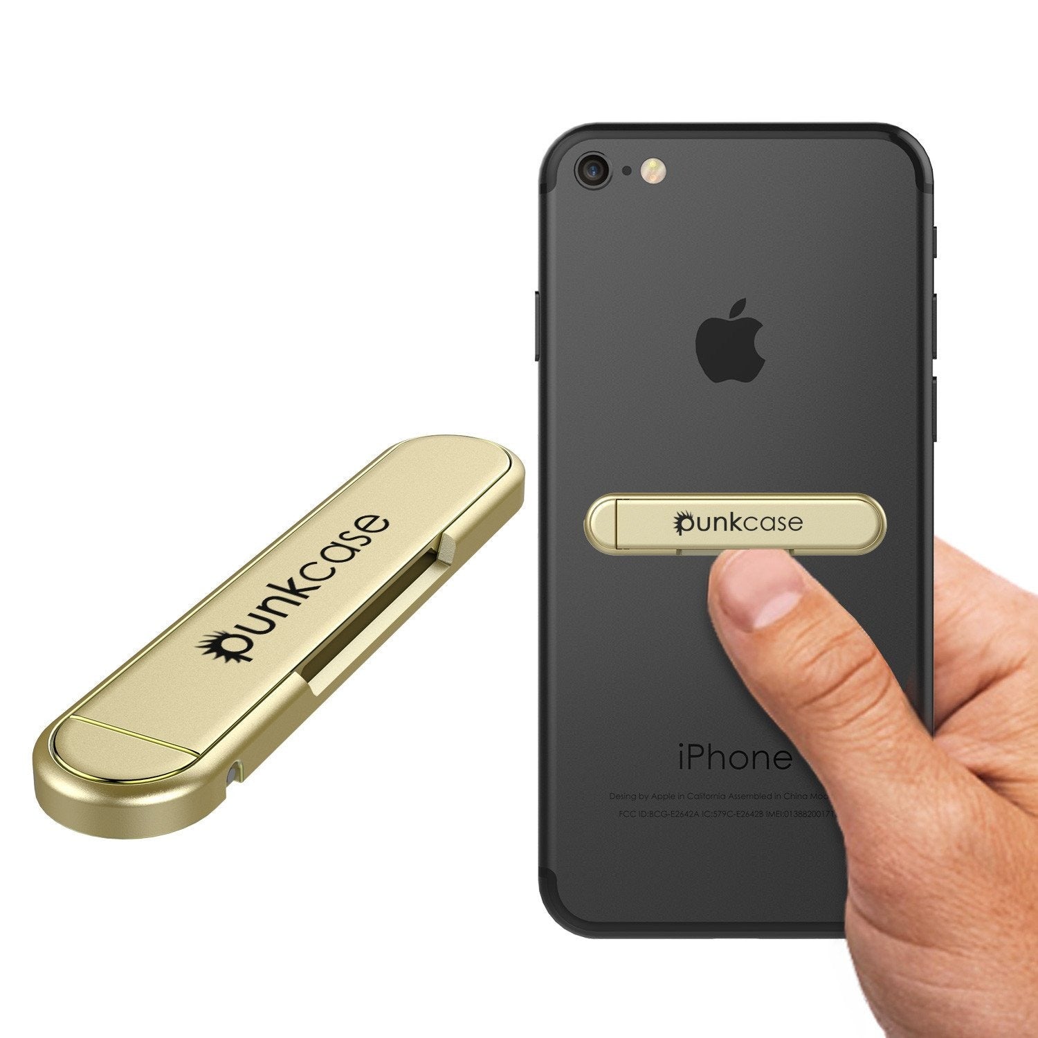 PUNKCASE FlickStick Universal Cell Phone Kickstand for all Mobile Phones & Cases with Flat Backs, One Finger Operation (Gold) (Color in image: Gold)