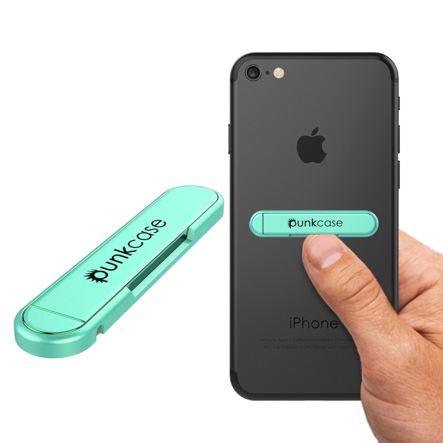 PUNKCASE FlickStick Universal Cell Phone Kickstand for all Mobile Phones & Cases with Flat Backs, One Finger Operation (Teal) (Color in image: Teal)