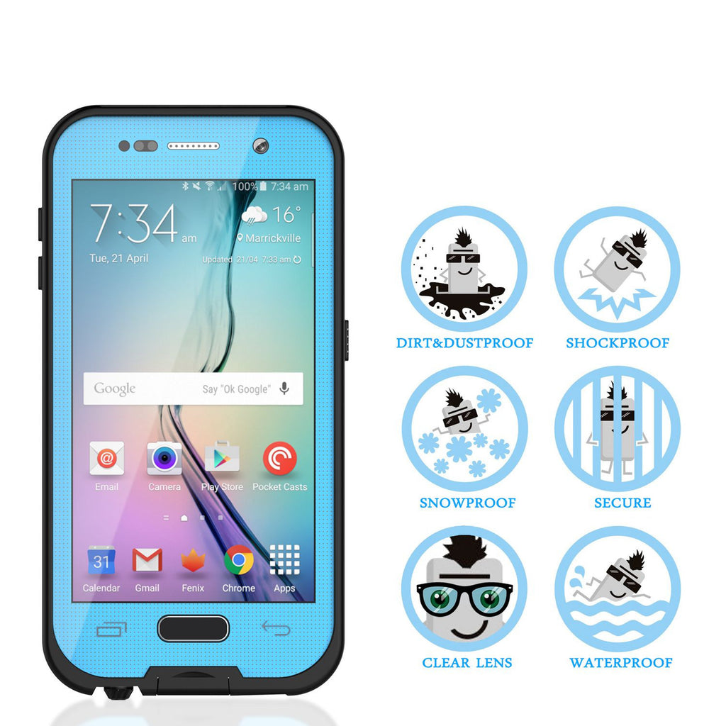 Galaxy S6 Waterproof Case, Punkcase SpikeStar Light Blue Water/Shock/Dirt Proof | Lifetime Warranty (Color in image: black)