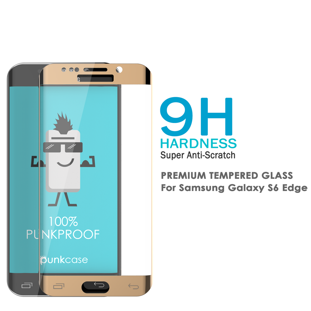 Galaxy S6 Edge Gold Punkcase Glass SHIELD Tempered Glass Screen Protector 0.33mm Thick 9H Glass (Color in image: Silver)
