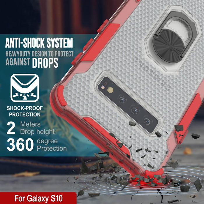 Punkcase Galaxy S10 Case [Magnetix 2.0 Series] Clear Protective TPU Cover W/Kickstand [Red]