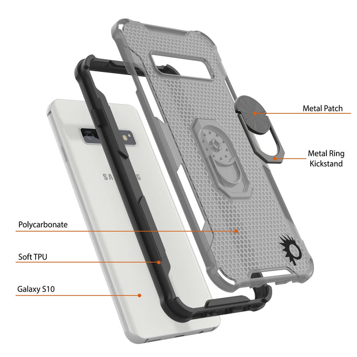 Punkcase Galaxy S10 Case [Magnetix 2.0 Series] Clear Protective TPU Cover W/Kickstand [Black]