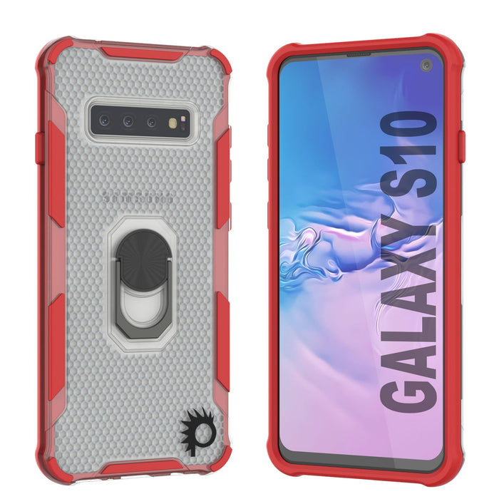 Punkcase Galaxy S10 Case [Magnetix 2.0 Series] Clear Protective TPU Cover W/Kickstand [Red]